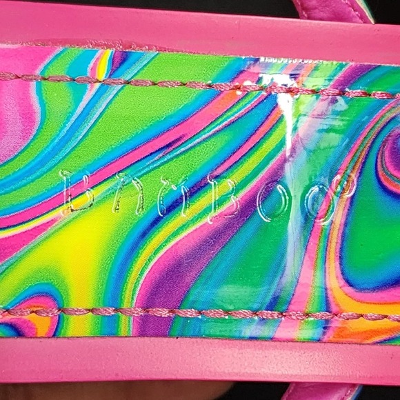 Bamboo Heels Swirl Print Open Toe Block Ankle Strap Sz 7.5 Party Shoes Used - Picture 11 of 13